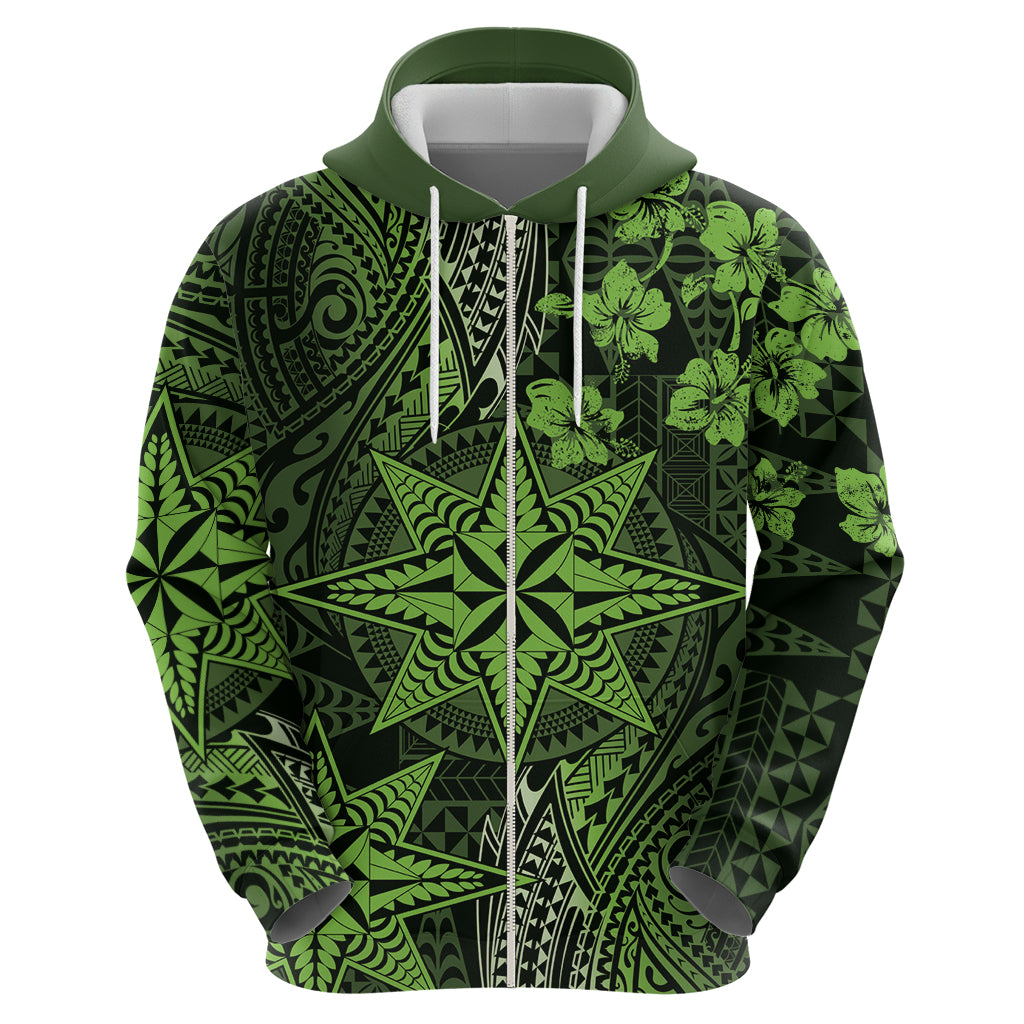 Vintage Tonga Tribal Ngatu Pattern Hoodie With Pacific Floral Lime Green Art LT9 - Polynesian Pride