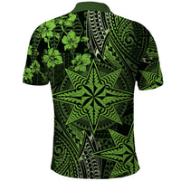 Vintage Tonga Tribal Ngatu Pattern Polo Shirt With Pacific Floral Lime Green Art LT9 - Polynesian Pride