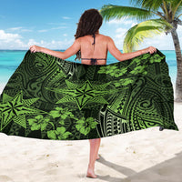 Vintage Tonga Tribal Ngatu Pattern Sarong With Pacific Floral Lime Green Art LT9 - Polynesian Pride
