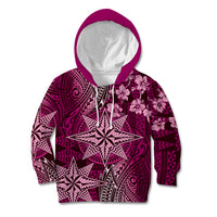 Vintage Tonga Tribal Ngatu Pattern Kid Hoodie With Pacific Floral Pink Art LT9 Hoodie Pink - Polynesian Pride