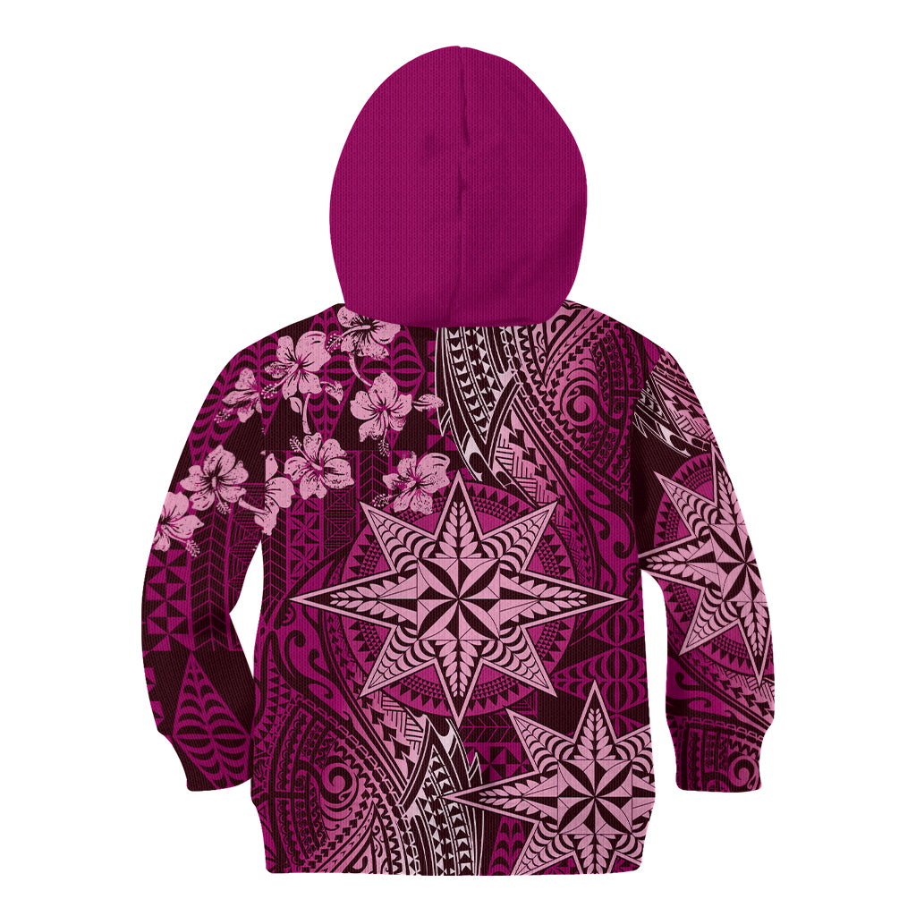 Vintage Tonga Tribal Ngatu Pattern Kid Hoodie With Pacific Floral Pink Art LT9 - Polynesian Pride