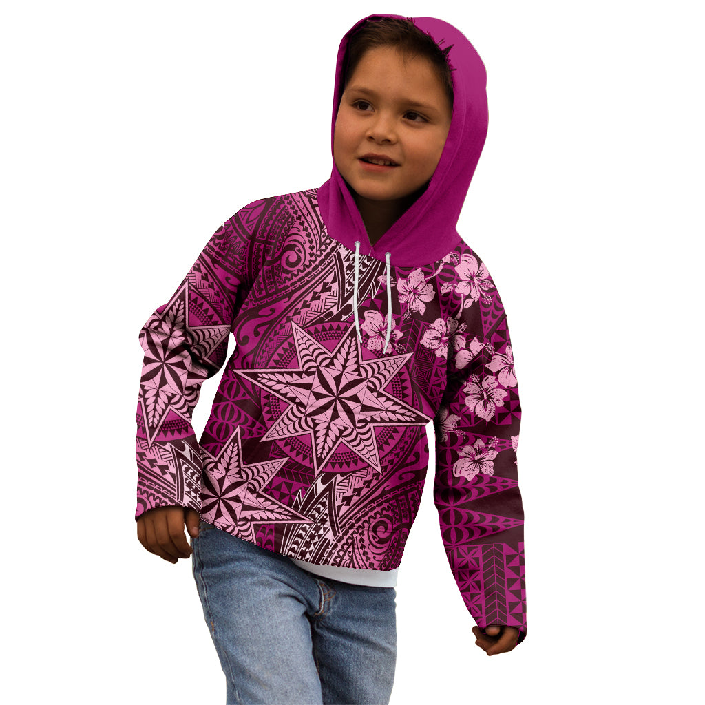 Vintage Tonga Tribal Ngatu Pattern Kid Hoodie With Pacific Floral Pink Art LT9 - Polynesian Pride