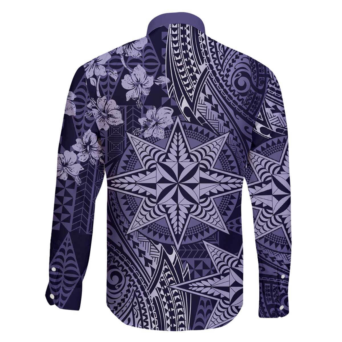 Vintage Tonga Tribal Ngatu Pattern Family Matching Off The Shoulder Long Sleeve Dress and Hawaiian Shirt With Pacific Floral Pink Art