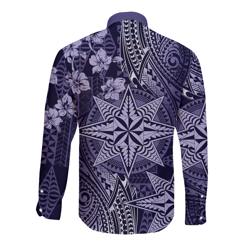 Vintage Tonga Tribal Ngatu Pattern Long Sleeve Button Shirt With Pacific Floral Pink Art LT9 - Polynesian Pride