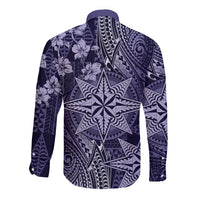 Vintage Tonga Tribal Ngatu Pattern Long Sleeve Button Shirt With Pacific Floral Pink Art LT9 - Polynesian Pride