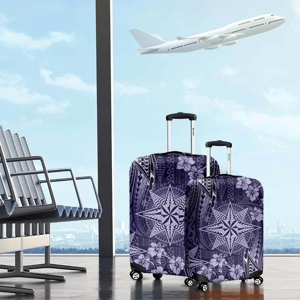 Vintage Tonga Tribal Ngatu Pattern Luggage Cover With Pacific Floral Pink Art
