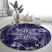 Vintage Tonga Tribal Ngatu Pattern Round Carpet With Pacific Floral Pink Art