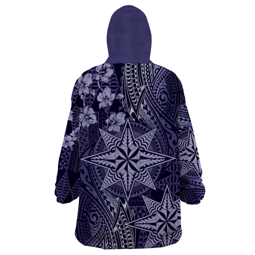 Vintage Tonga Tribal Ngatu Pattern Wearable Blanket Hoodie With Pacific Floral Pink Art