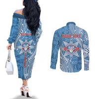 Personalised Tonga Apifo'ou College Couples Matching Off The Shoulder Long Sleeve Dress and Long Sleeve Button Shirt Since 1865 Special Kupesi Pattern
