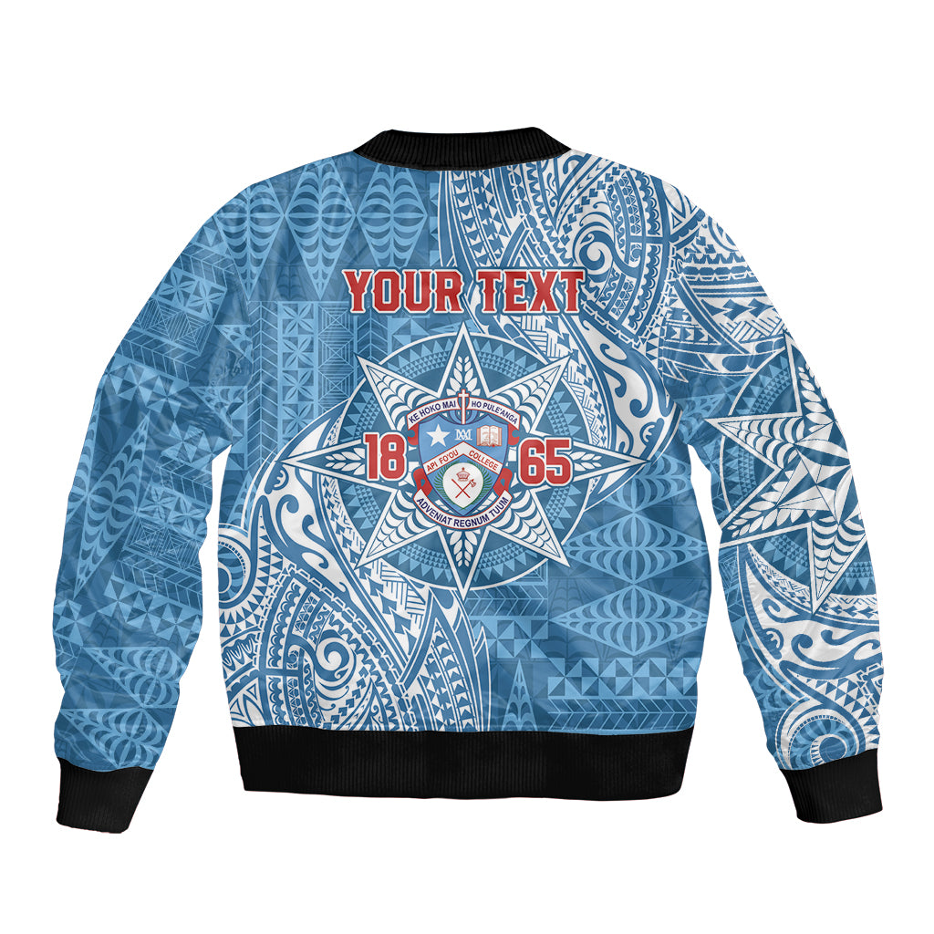 Personalised Tonga Apifo'ou College Sleeve Zip Bomber Jacket Since 1865 Special Kupesi Pattern