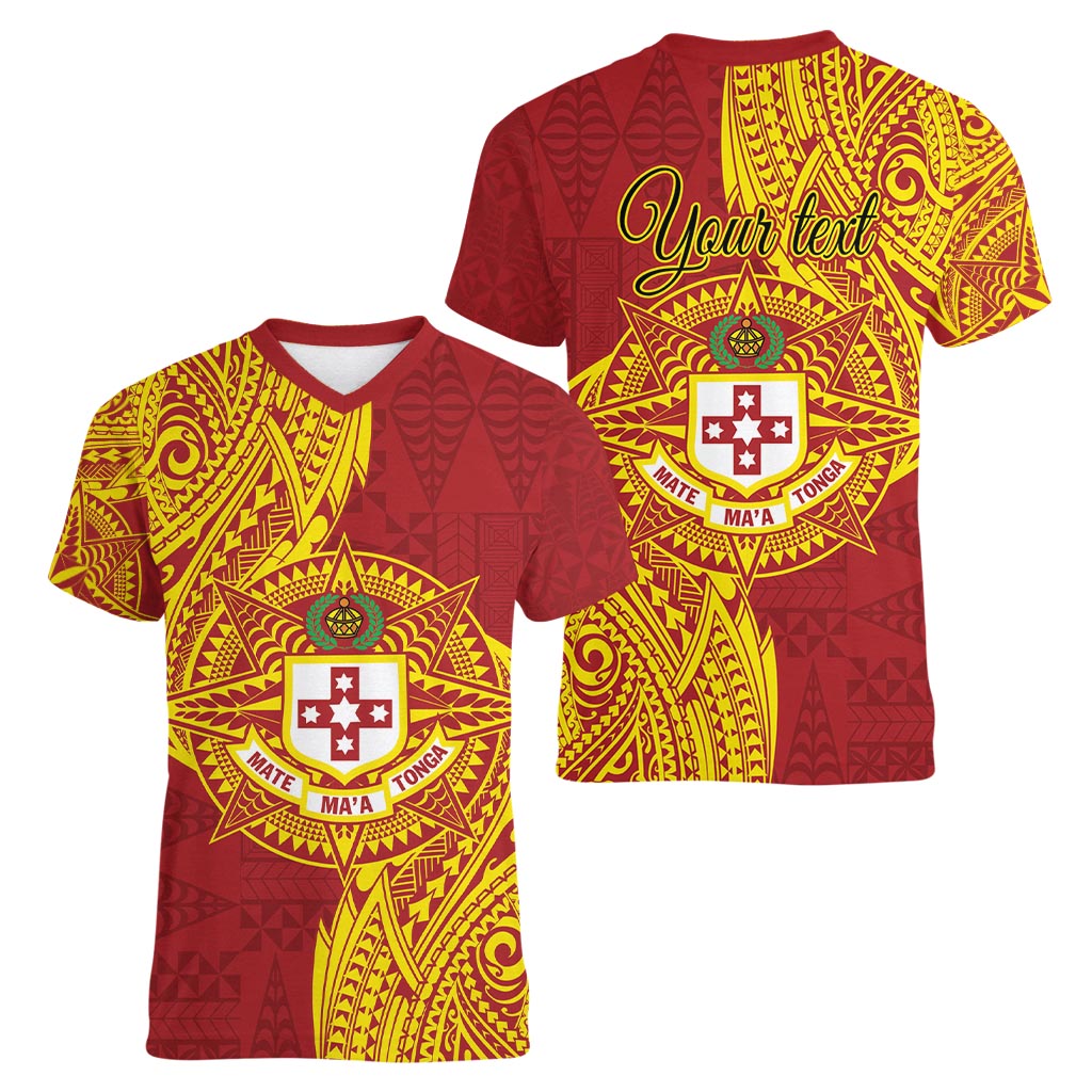 Personalised Kolisi Tonga Atele Women V-Neck T-Shirt Since 1882 Simple Ngatu Pattern
