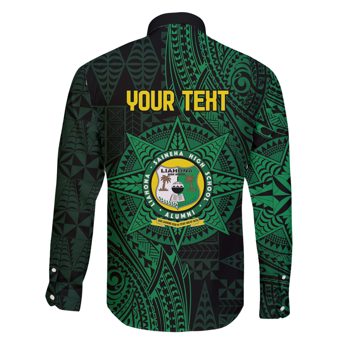 Personalised Tonga Liahona High School 76th Anniversary Family Matching Off The Shoulder Long Sleeve Dress and Hawaiian Shirt Special Kupesi Pattern