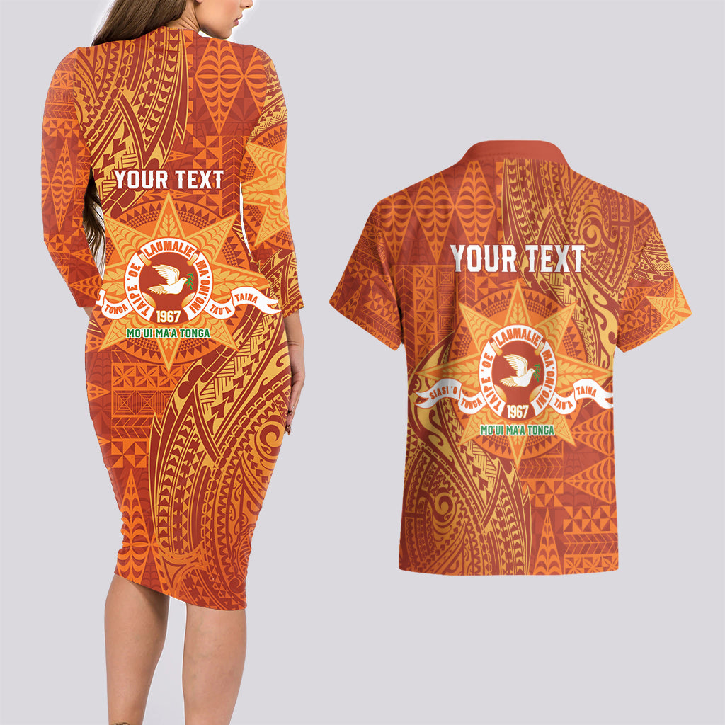 Personalised Tonga Tailulu College Couples Matching Long Sleeve Bodycon Dress and Hawaiian Shirt Since 1967 Special Kupesi Pattern Version 1