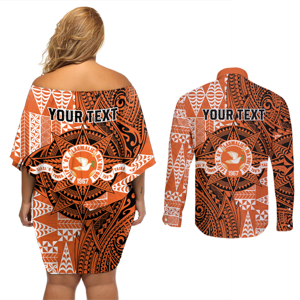 Personalised Tonga Tailulu College Couples Matching Off Shoulder Short Dress and Long Sleeve Button Shirt Since 1967 Special Kupesi Pattern Version 2