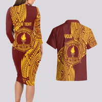 Personalised Tonga Beulah College Couples Matching Long Sleeve Bodycon Dress and Hawaiian Shirt Since 1938 Special Kupesi Pattern