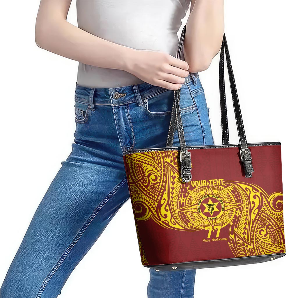 Personalised Tonga High School 77th Anniversary Leather Tote Bag Special Kupesi Pattern