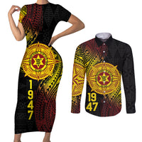 Personalised Tonga High School Couples Matching Short Sleeve Bodycon Dress and Long Sleeve Button Shirt Since 1947 Special Kupesi Pattern