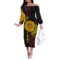 Personalised Tonga High School Family Matching Off The Shoulder Long Sleeve Dress and Hawaiian Shirt Since 1947 Special Kupesi Pattern