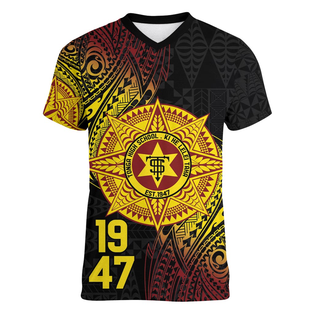 Personalised Tonga High School Women V-Neck T-Shirt Since 1947 Special Kupesi Pattern