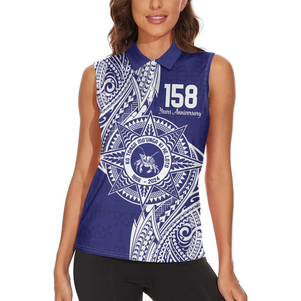 Personalised Tonga Tupou College Tolo 158th Anniversary Women Sleeveless Polo Shirt Special Kupesi Pattern