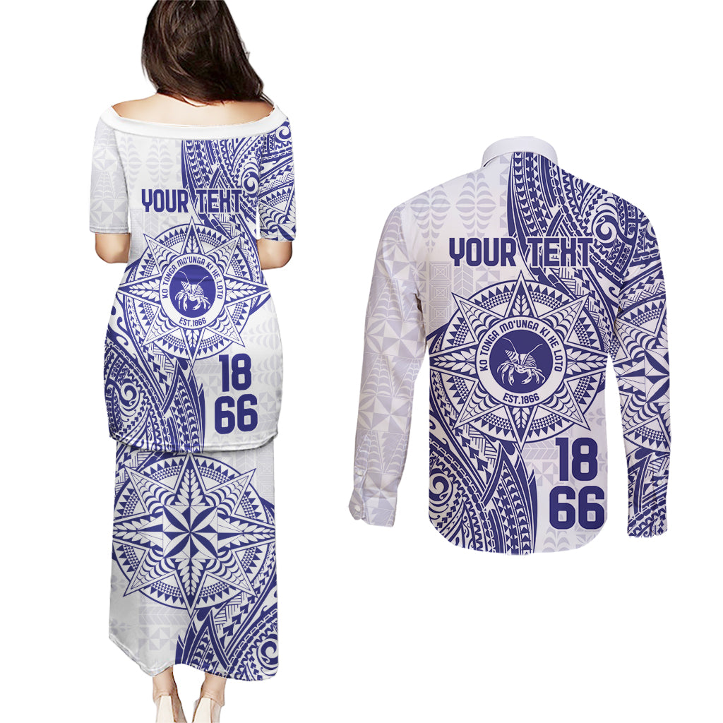 Personalised Tonga Tupou College Tolo Couples Matching Puletasi and Long Sleeve Button Shirt Since 1866 Special Kupesi Pattern