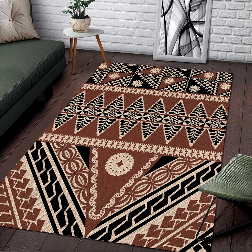 Vintage Bula Fiji Area Rug Brown Tapa Masi Motif