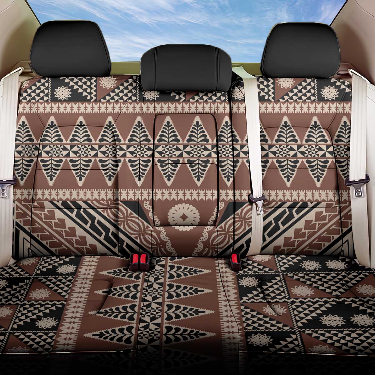Vintage Bula Fiji Back Car Seat Cover Brown Tapa Masi Motif LT9 One Size Brown - Polynesian Pride