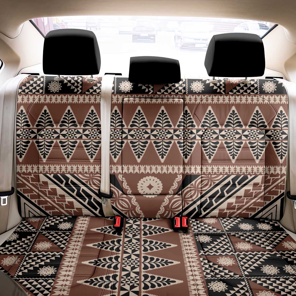 Vintage Bula Fiji Back Car Seat Cover Brown Tapa Masi Motif LT9 - Polynesian Pride