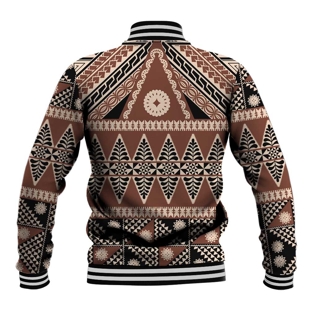Vintage Bula Fiji Baseball Jacket Brown Tapa Masi Motif LT9 - Polynesian Pride