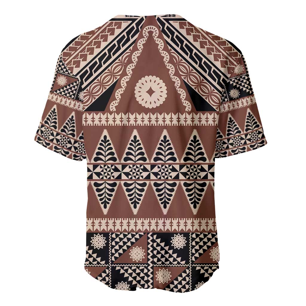 Vintage Bula Fiji Baseball Jersey Brown Tapa Masi Motif LT9 - Polynesian Pride