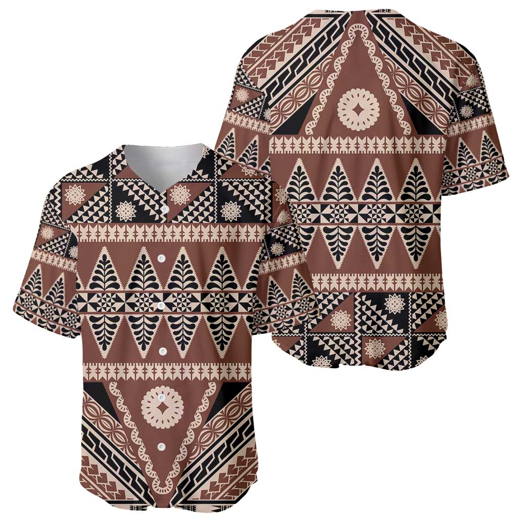Vintage Bula Fiji Baseball Jersey Brown Tapa Masi Motif LT9 - Polynesian Pride