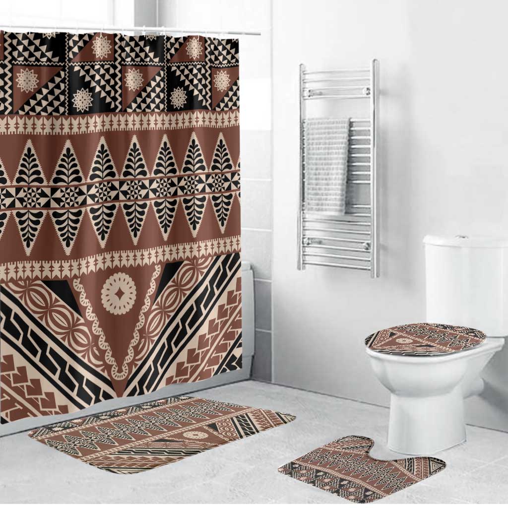 Vintage Bula Fiji Bathroom Set Brown Tapa Masi Motif - Polynesian Pride