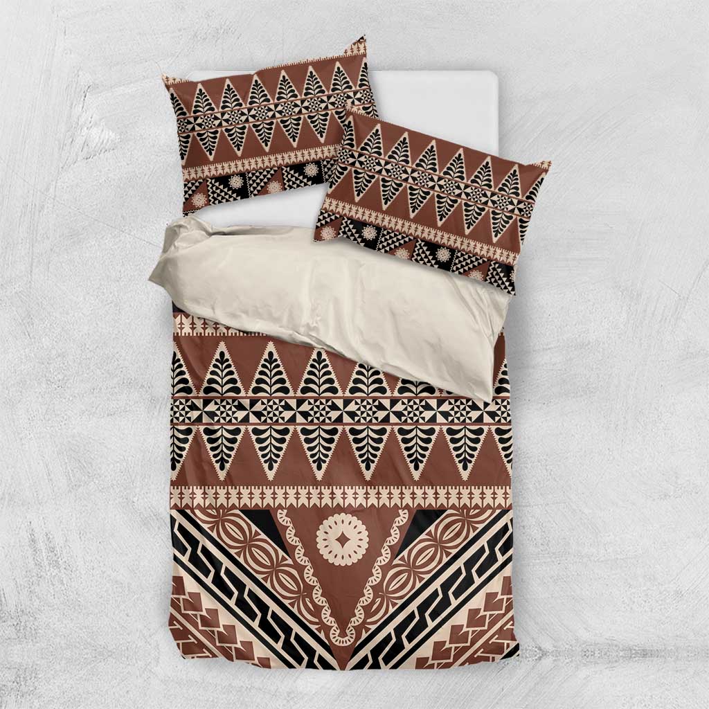 Vintage Bula Fiji Bedding Set Brown Tapa Masi Motif
