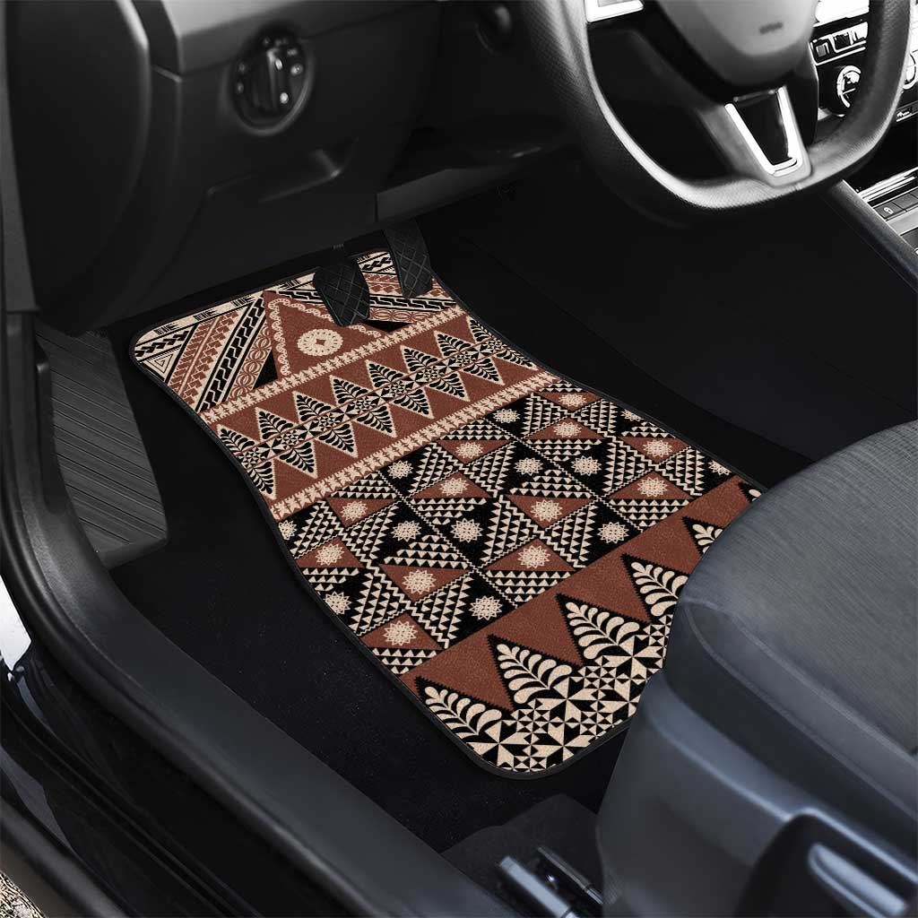 Vintage Bula Fiji Car Mats Brown Tapa Masi Motif