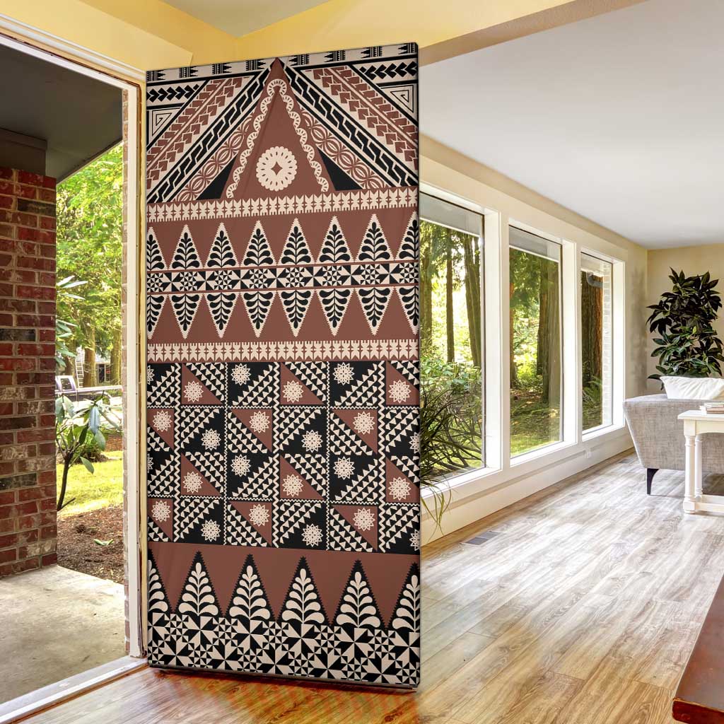 Vintage Bula Fiji Door Cover Brown Tapa Masi Motif - Polynesian Pride
