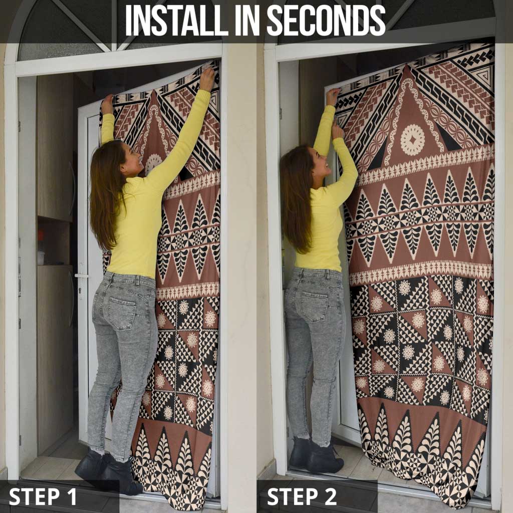 Vintage Bula Fiji Door Cover Brown Tapa Masi Motif - Polynesian Pride