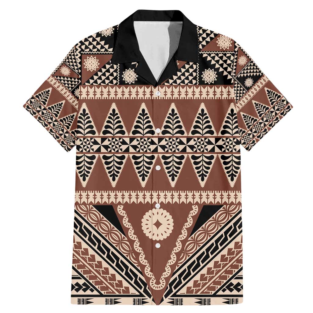 Vintage Bula Fiji Family Matching Mermaid Dress and Hawaiian Shirt Brown Tapa Masi Motif