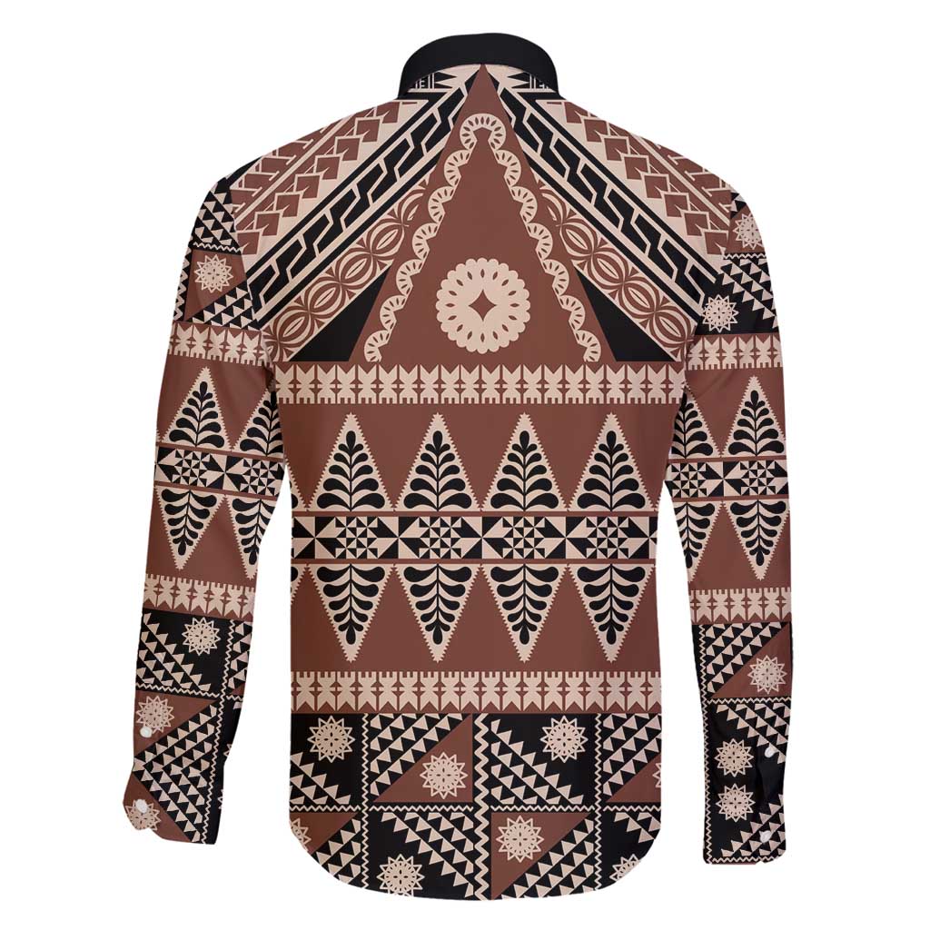 Vintage Bula Fiji Family Matching Mermaid Dress and Hawaiian Shirt Brown Tapa Masi Motif