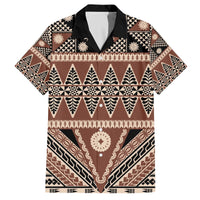 Vintage Bula Fiji Family Matching Off The Shoulder Long Sleeve Dress and Hawaiian Shirt Brown Tapa Masi Motif