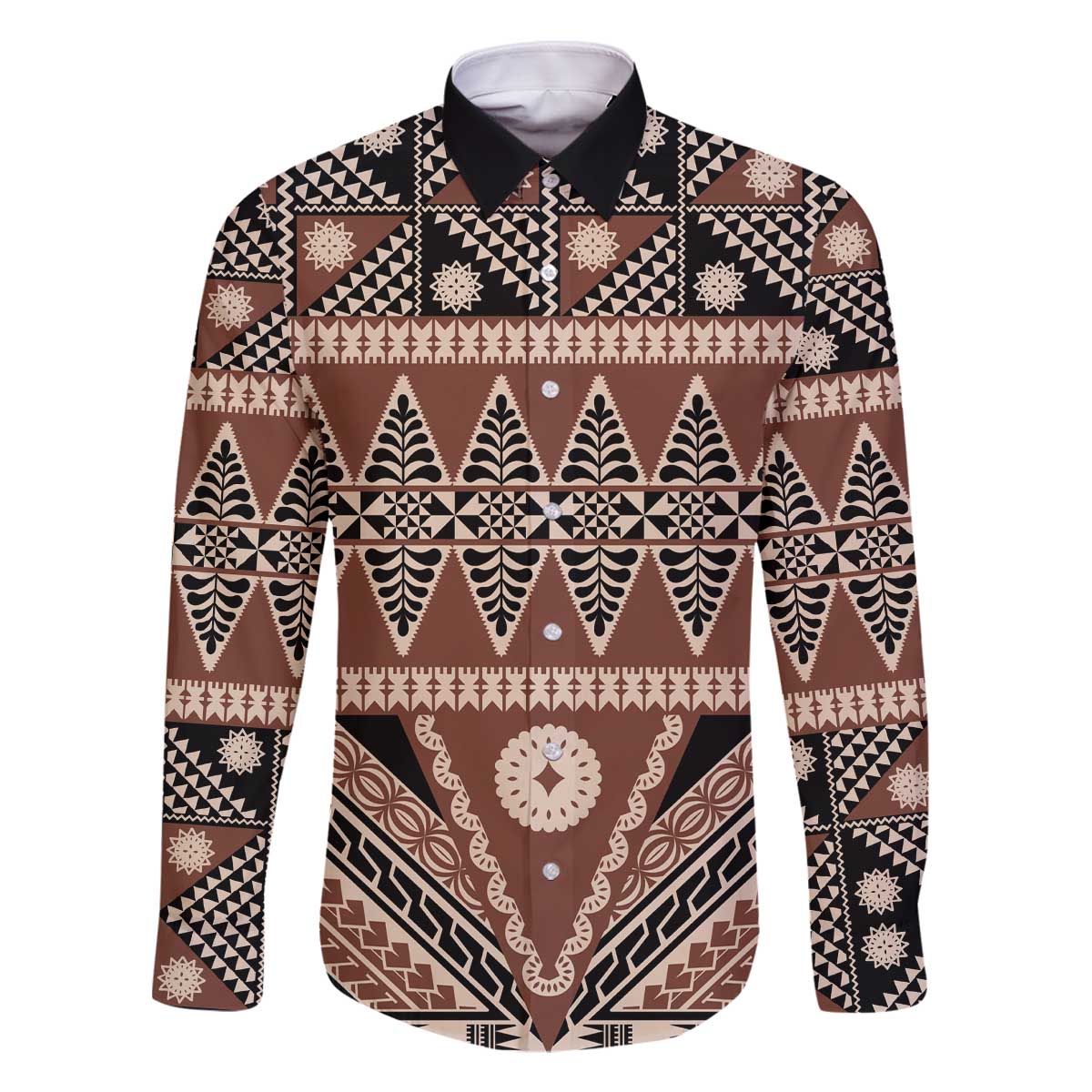 Vintage Bula Fiji Family Matching Off The Shoulder Long Sleeve Dress and Hawaiian Shirt Brown Tapa Masi Motif