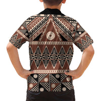 Vintage Bula Fiji Family Matching Short Sleeve Bodycon Dress and Hawaiian Shirt Brown Tapa Masi Motif