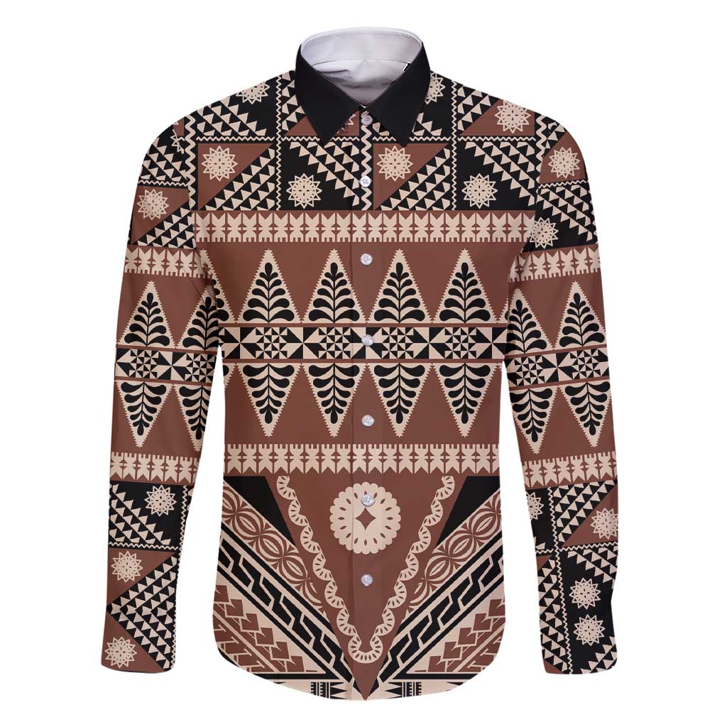 Vintage Bula Fiji Family Matching Short Sleeve Bodycon Dress and Hawaiian Shirt Brown Tapa Masi Motif