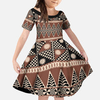 Vintage Bula Fiji Family Matching Summer Maxi Dress and Hawaiian Shirt Brown Tapa Masi Motif