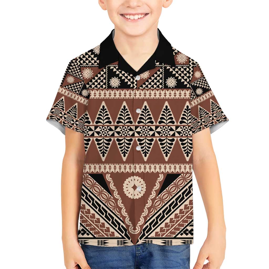 Vintage Bula Fiji Family Matching Tank Maxi Dress and Hawaiian Shirt Brown Tapa Masi Motif