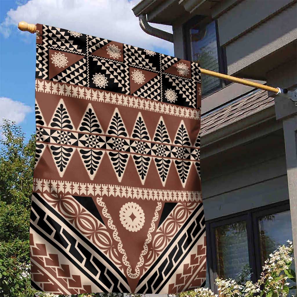 Vintage Bula Fiji Garden Flag Brown Tapa Masi Motif