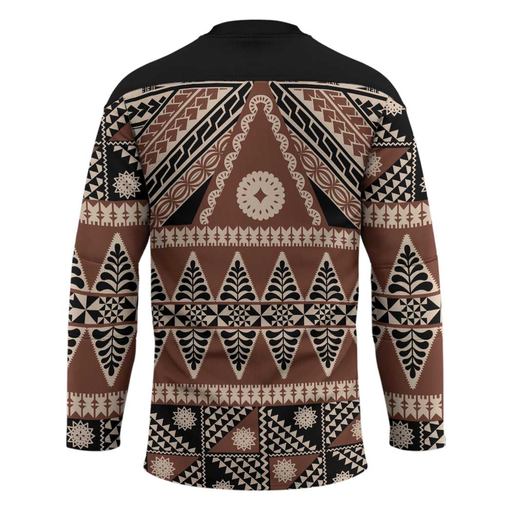 Vintage Bula Fiji Hockey Jersey Brown Tapa Masi Motif - Polynesian Pride