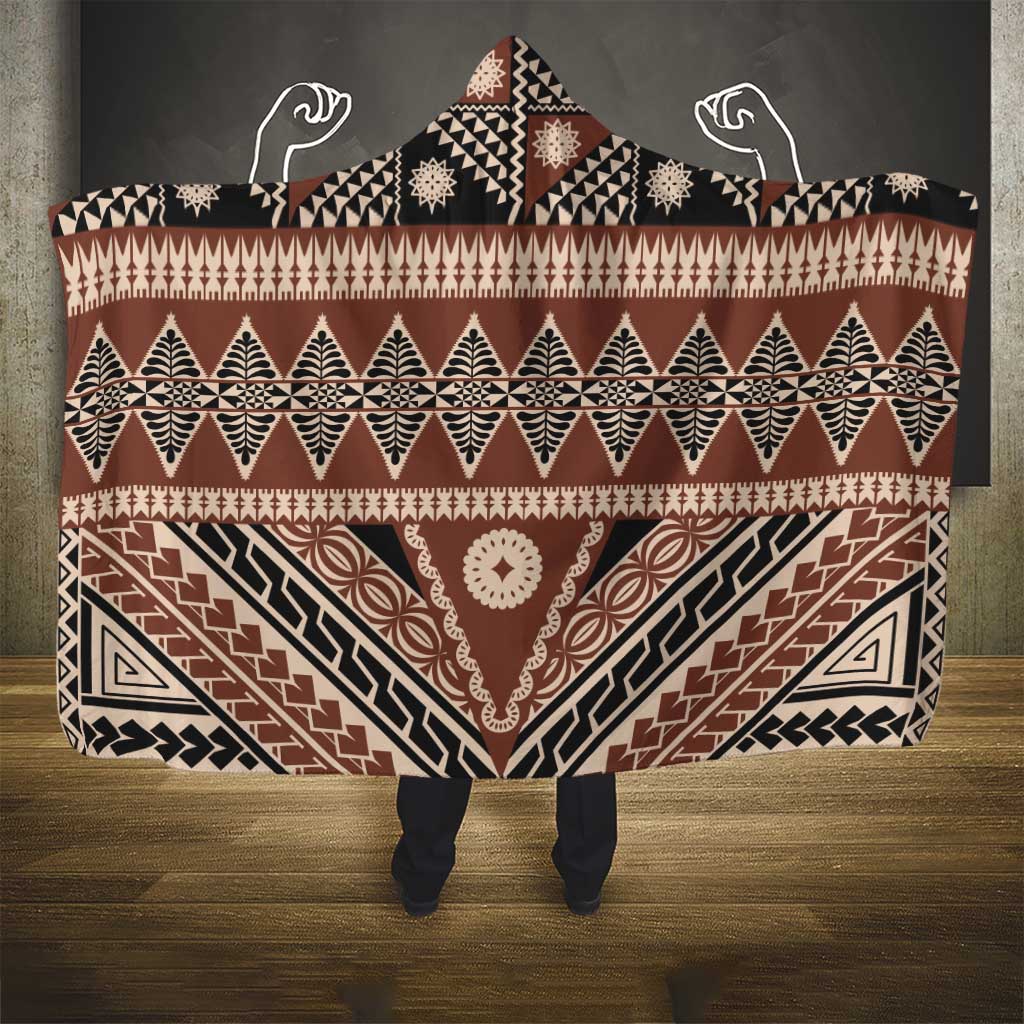 Vintage Bula Fiji Hooded Blanket Brown Tapa Masi Motif LT9 - Polynesian Pride