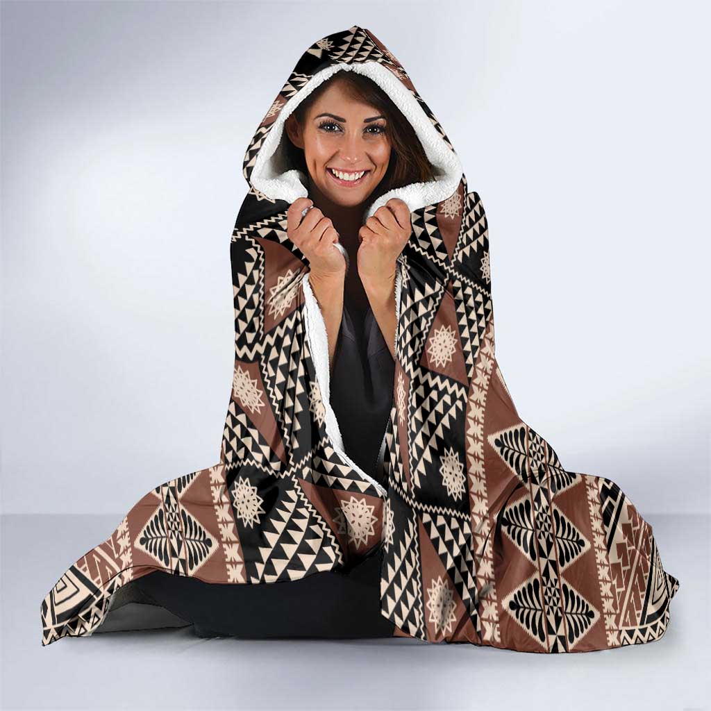 Vintage Bula Fiji Hooded Blanket Brown Tapa Masi Motif LT9 - Polynesian Pride
