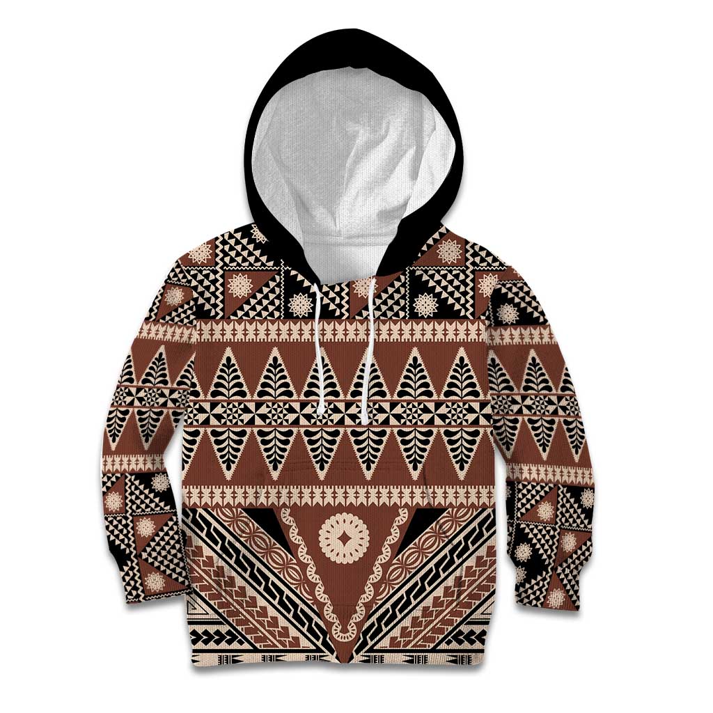 Vintage Bula Fiji Kid Hoodie Brown Tapa Masi Motif