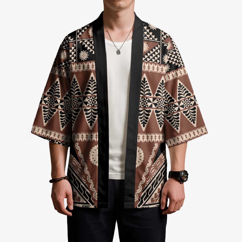 Vintage Bula Fiji Kimono Brown Tapa Masi Motif - Polynesian Pride
